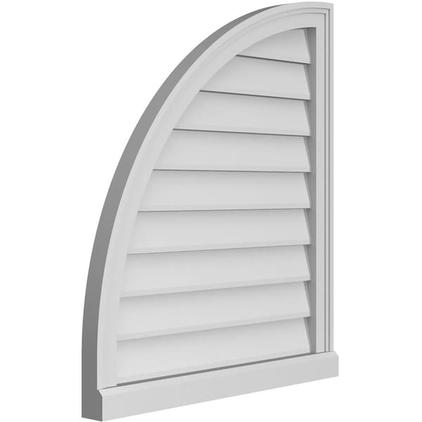 Quarter Round Top Left Surface Mount PVC Gable Vent W/ 2W X 2P Brickmould Sill Frame, 26W X 30H